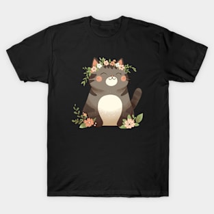 Kawaii Cat and Flowers T-Shirt